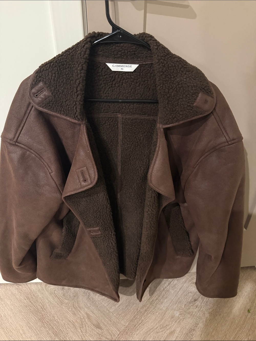 Commense Brown Shearling-Lined Bomber Jacket